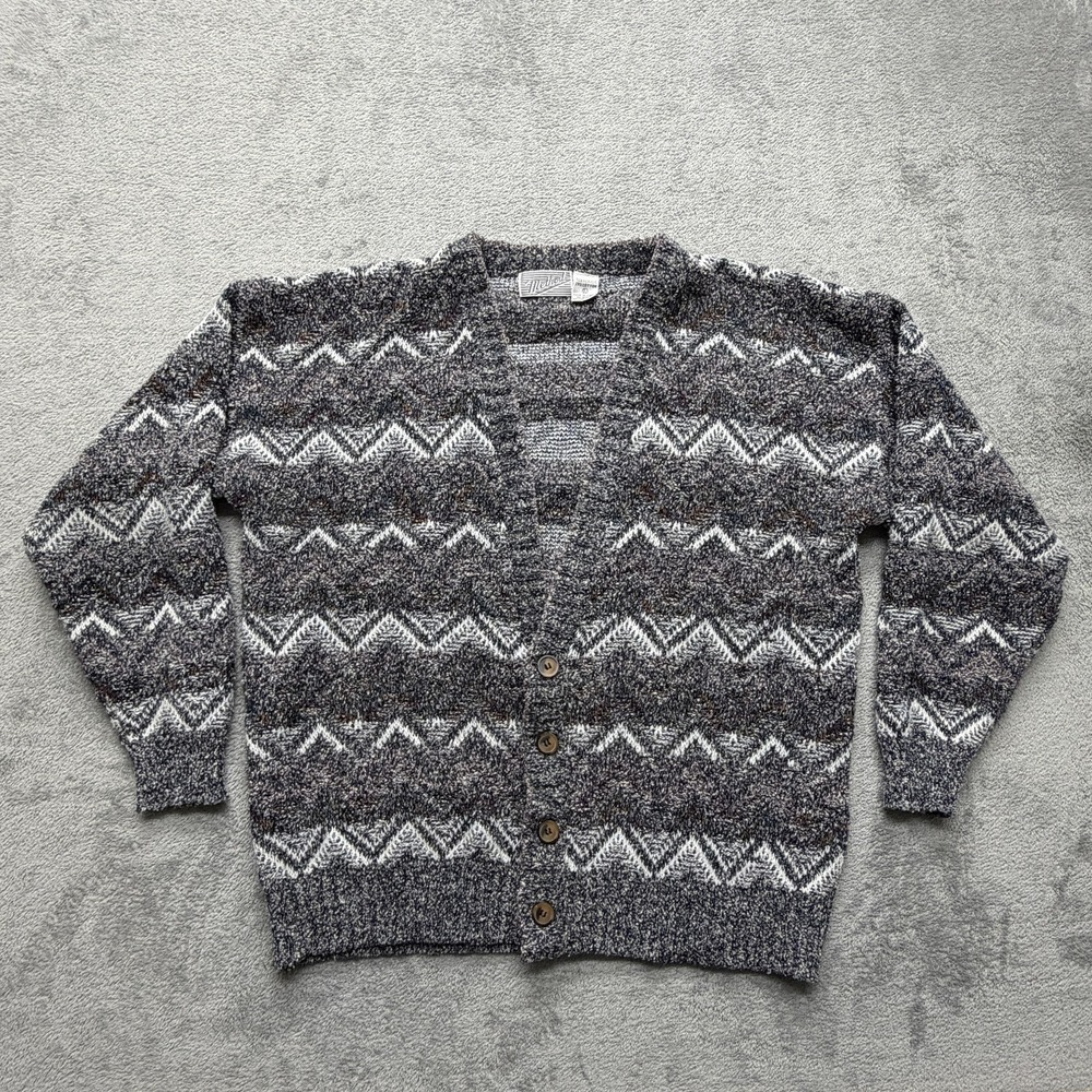 Method Sweater Mens Large Gray‎ Cardigan Button Front Chevron Knit Geometric